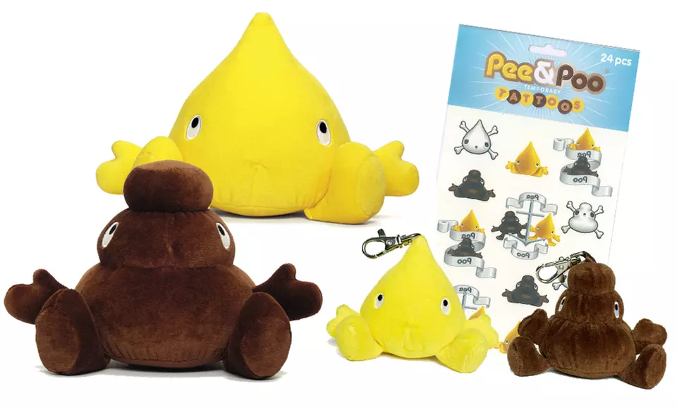 Pee and Poo Temporary Tattoo 24-Pack, Key-Ring Set, or Plush-Toy Set. Free Returns. - Primary Image