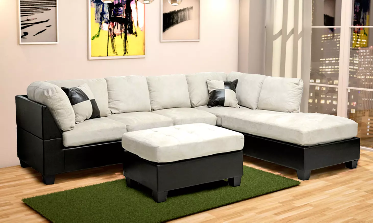 Mancini 2-Tone Sectional Sofa with a Right-Facing Chaise and Ottoman - Primary Image
