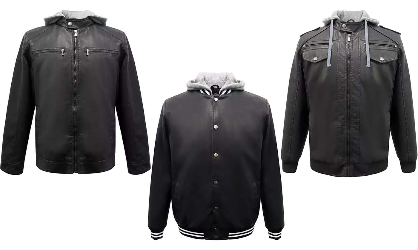Brave Soul Men's Sherpa-Lined Faux Leather Jackets (Sizes M & L) - Primary Image