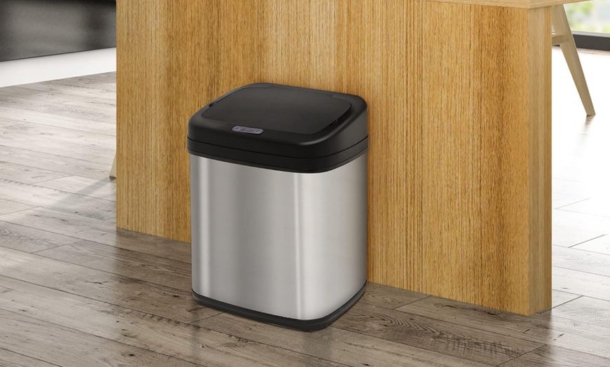 Image 1: HomCom Stainless Steel Automatic Sensor Trash Bin