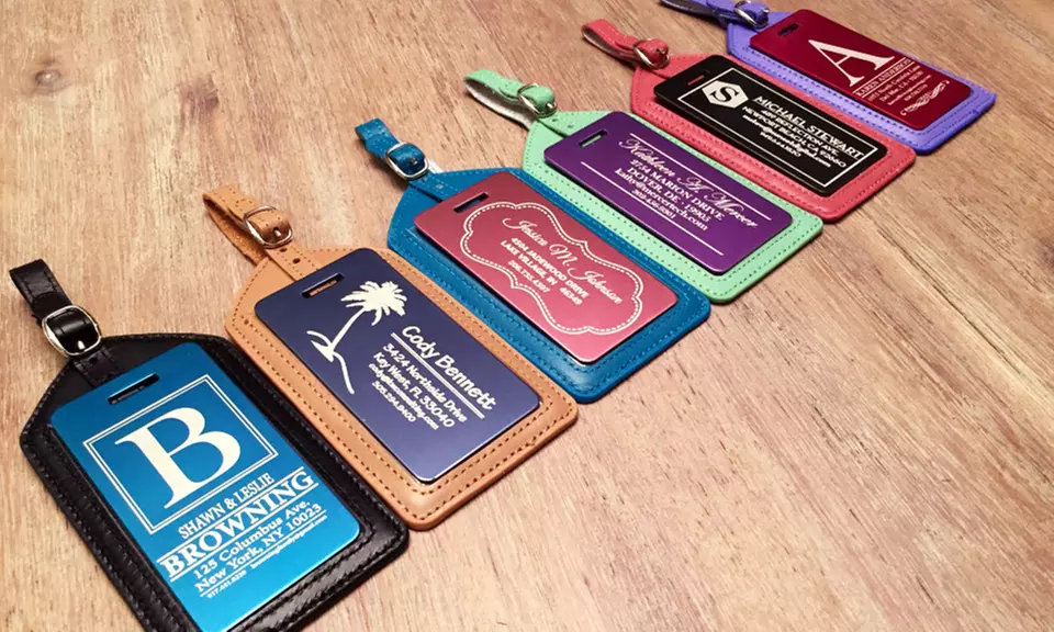 Personalized Aluminum and Leather Luggage Tags (Up to 70% Off) - Primary Image
