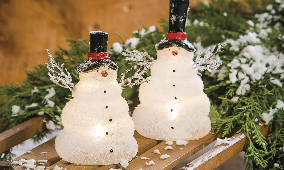LED Frosted Glass Snowman Set - Primary Image
