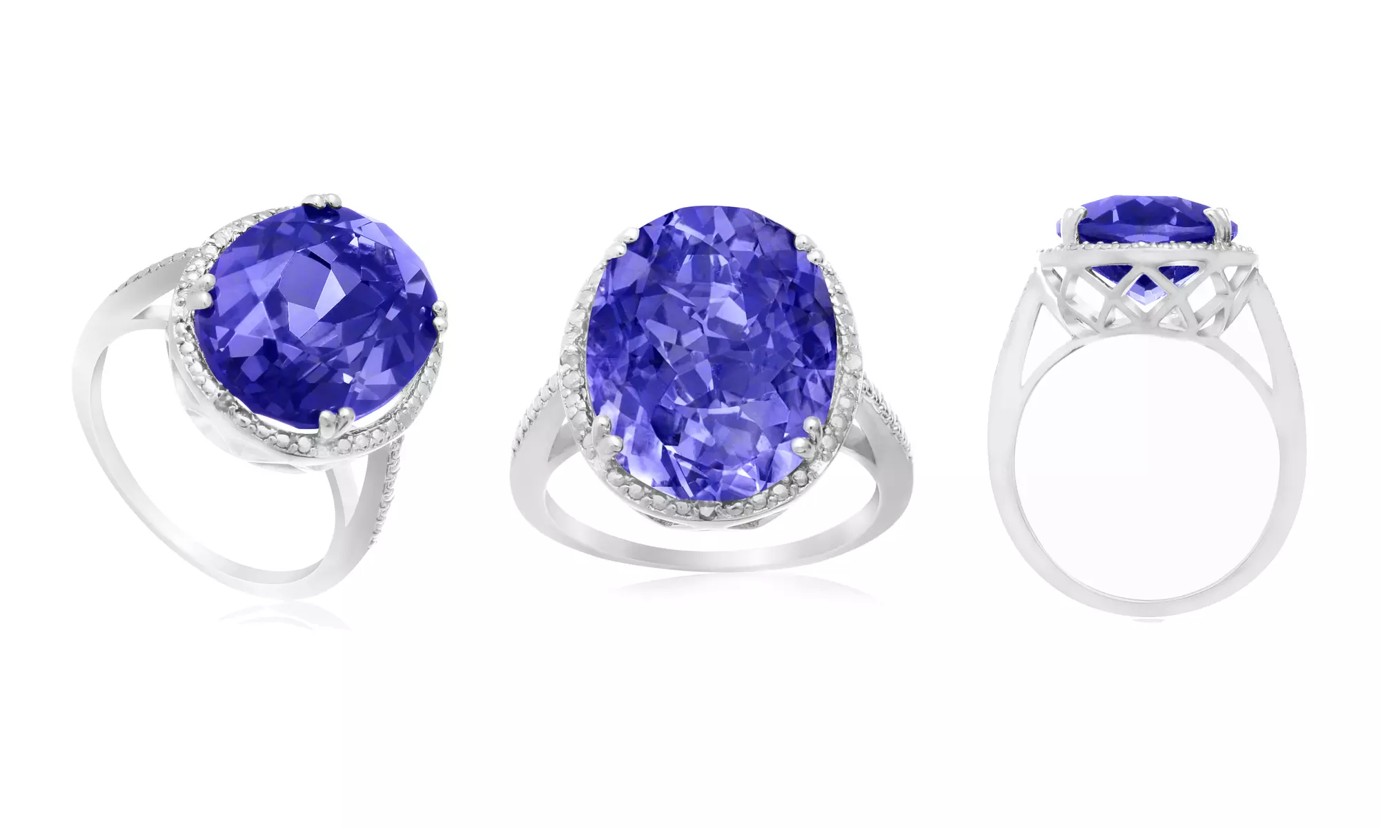 8.00 CTTW Oval-Shape Tanzanite and Diamond-Halo Ring in Sterling Silver - Primary Image