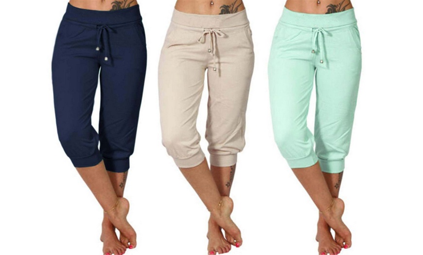 Image 1: Women's Drawstring Workout Cropped Joggers