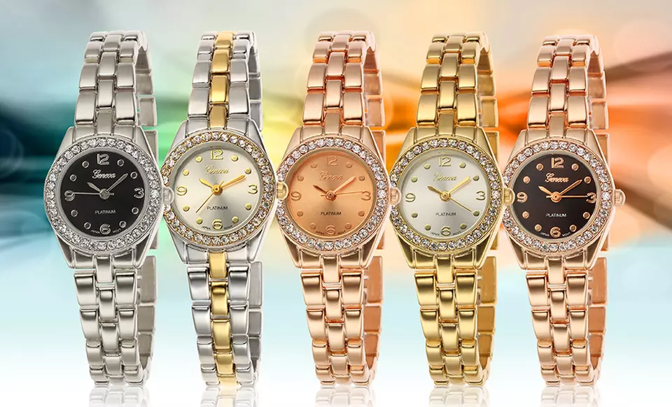 Women's Geneva Platinum Splendor Watches with Swarovski  Crystals. Multiple Colors Available. Free Returns. - Primary Image