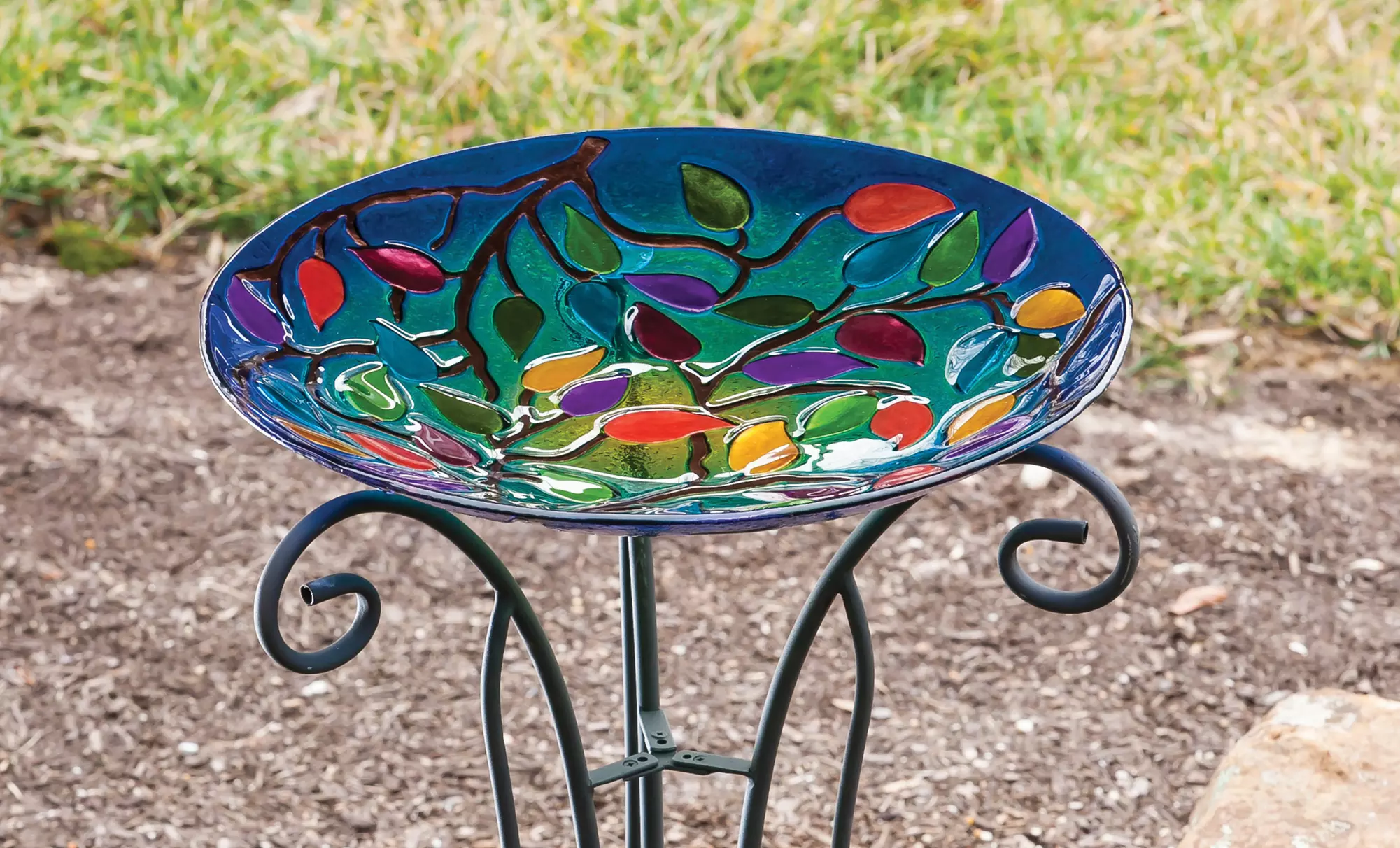 Evergreen Glass Birdbath with Stand - Second Medium