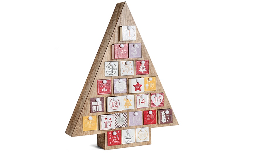 Image 2: Wooden Christmas Tree Advent Calendar