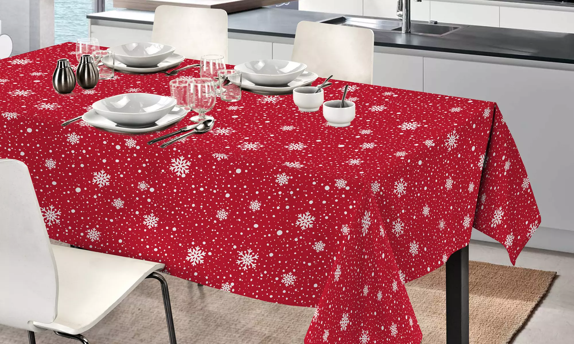 Baumwoll-Tischdecke mit weihnachtlichem Muster