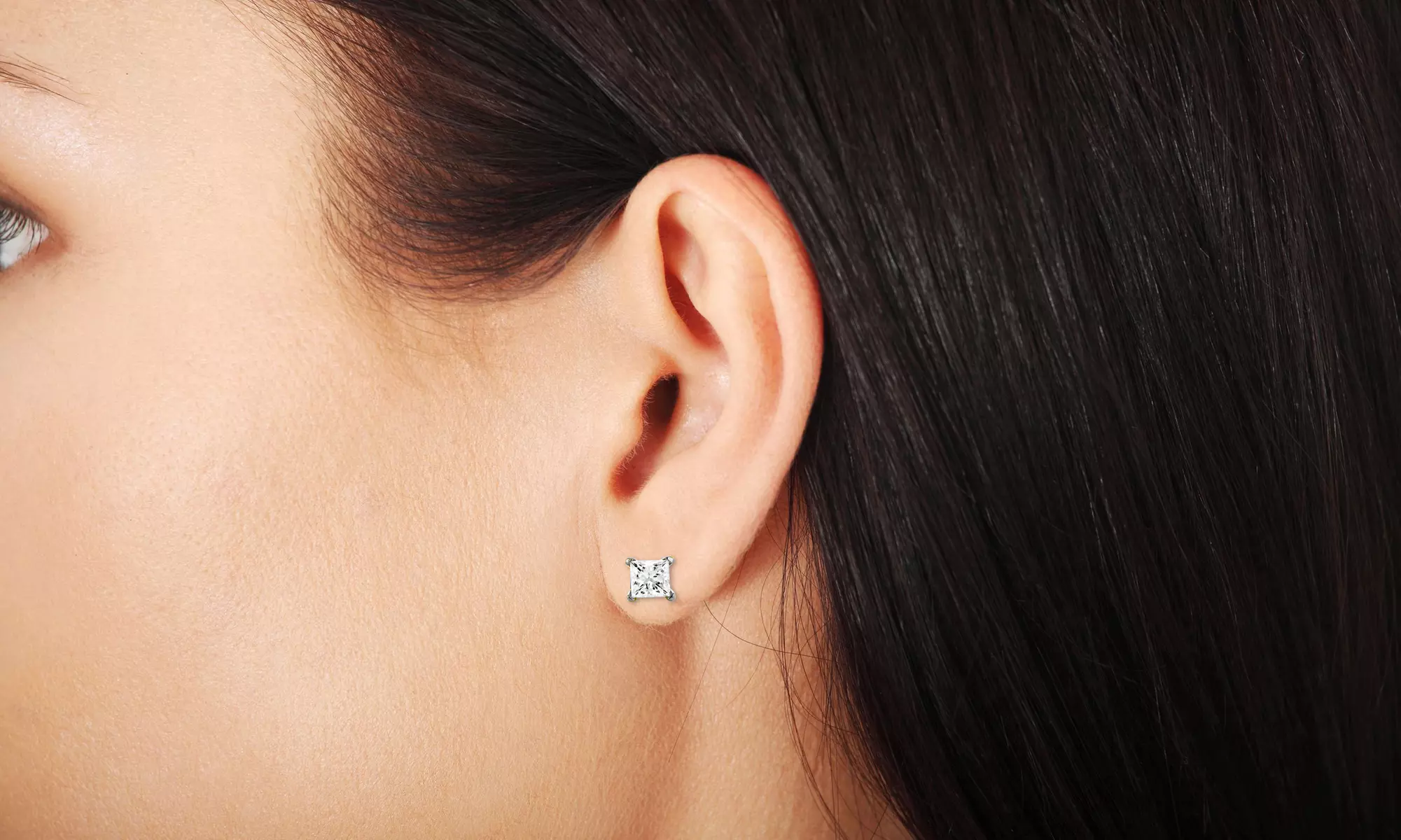 0.25 or 0.5 CTW Princess-Cut Diamond Stud Earrings in 14K White Gold - Second Medium