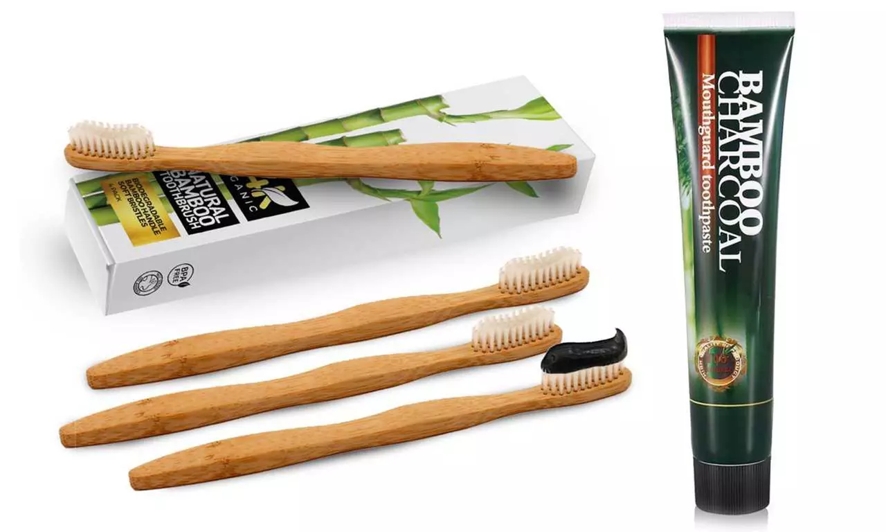 Bamboo Charcoal Toothpaste and Bamboo Toothbrush Set - Second Medium