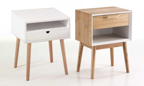 Comodino in legno con cassetto, disponibile in 2 modelli