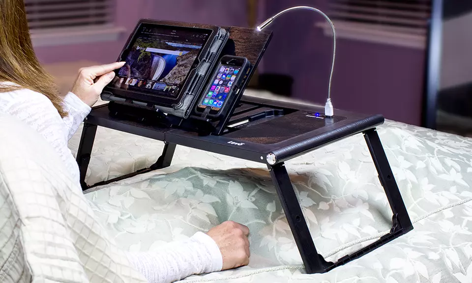 LEVO Bed Table with Rechargeable Power Bank for Tablets, Smartphones, and Laptops - Primary Image