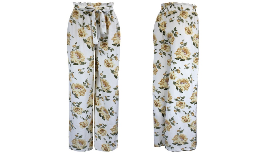 Image 22: Wide-Leg Tie-Waist Multicoloured Floral Palazzo Pants