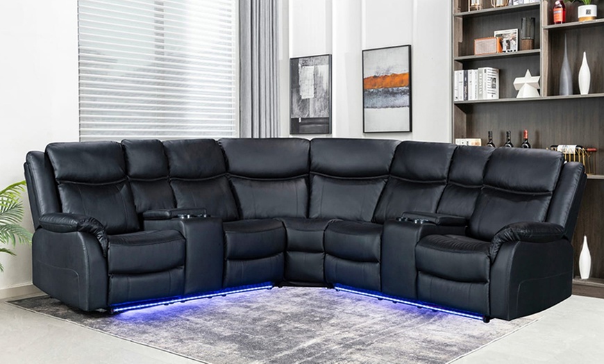 Image 4: Leather Corner Sofa with Recliner