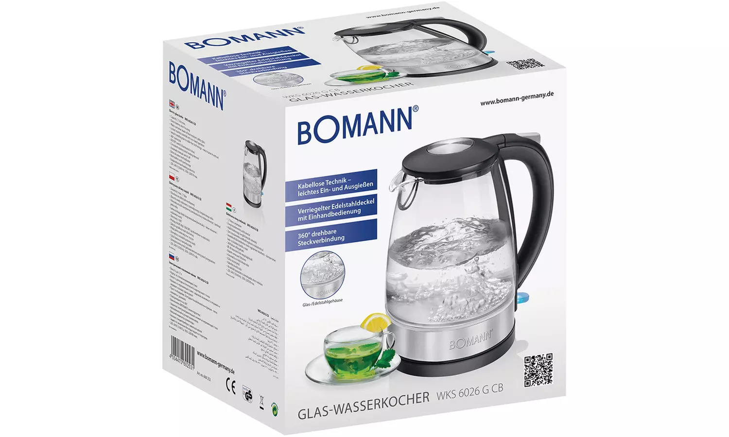 Bouilloire électrique verre/inox 1.7L Bomann WKS 6026 G CB - Second Medium