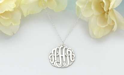 image for Up to 94% Off Silver Monogram Pendant, Chain, or Both