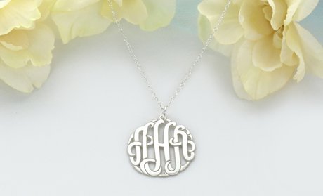 Up to 94% Off Silver Monogram Pendant, Chain, or Both