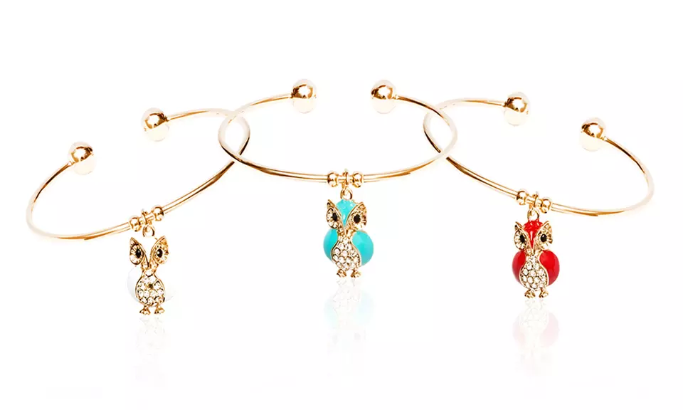 18K Gold Plated Owl Charm Cuff with Swarovski Elements - Primary Image