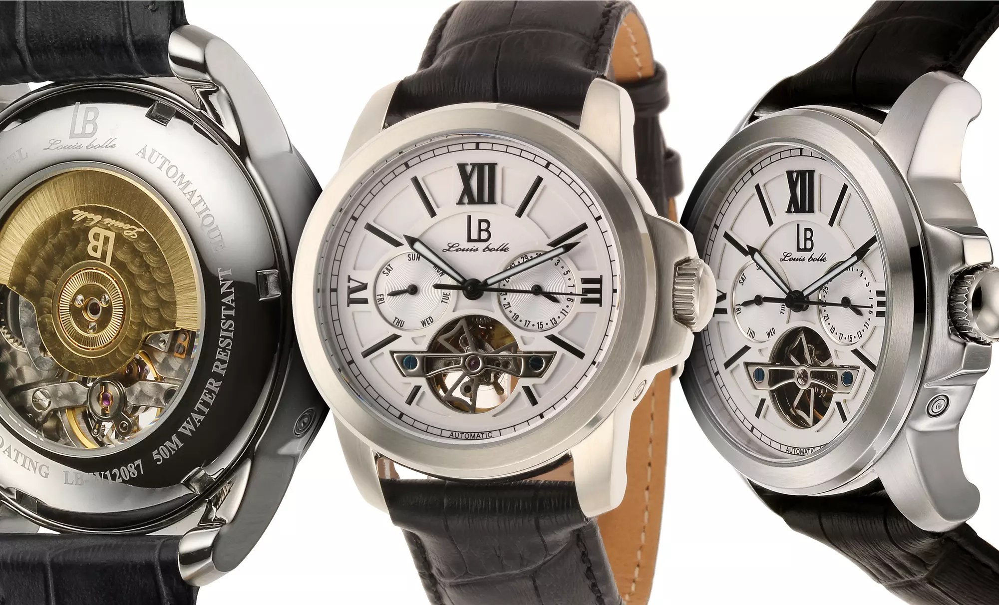 Louis Bolle Men's Axel Multifunction Automatic Watch with Genuine-Leather Strap. Multiple Colors. Free Returns.  - Second Medium