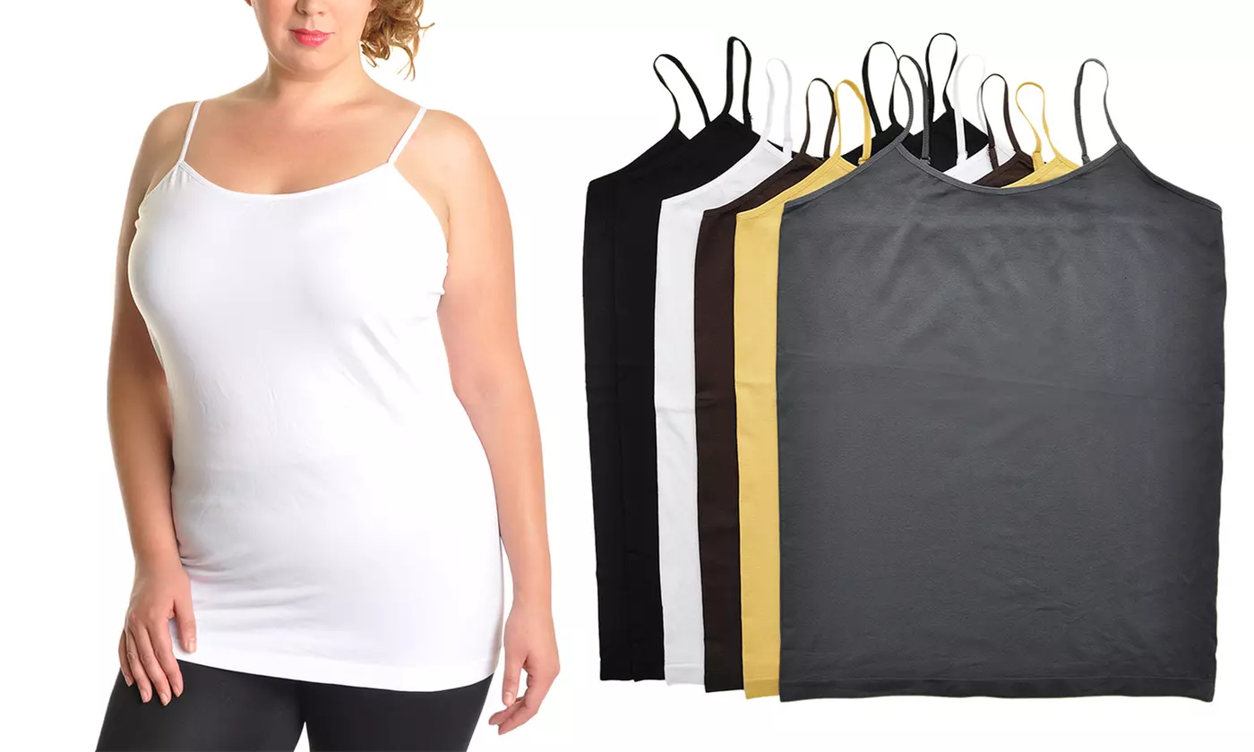 6-Pack of Angelina Plus-Size Spaghetti-Strap Tank Tops - Primary Image