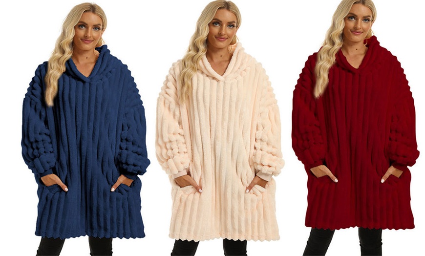 Image 1: Oversized Hoodie Blanket with Pockets 