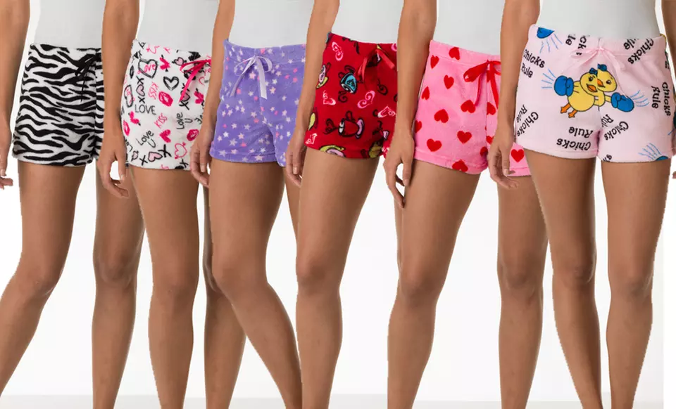 Women's Fluffy Printed Pajama Shorts Six-Packs. - Primary Image