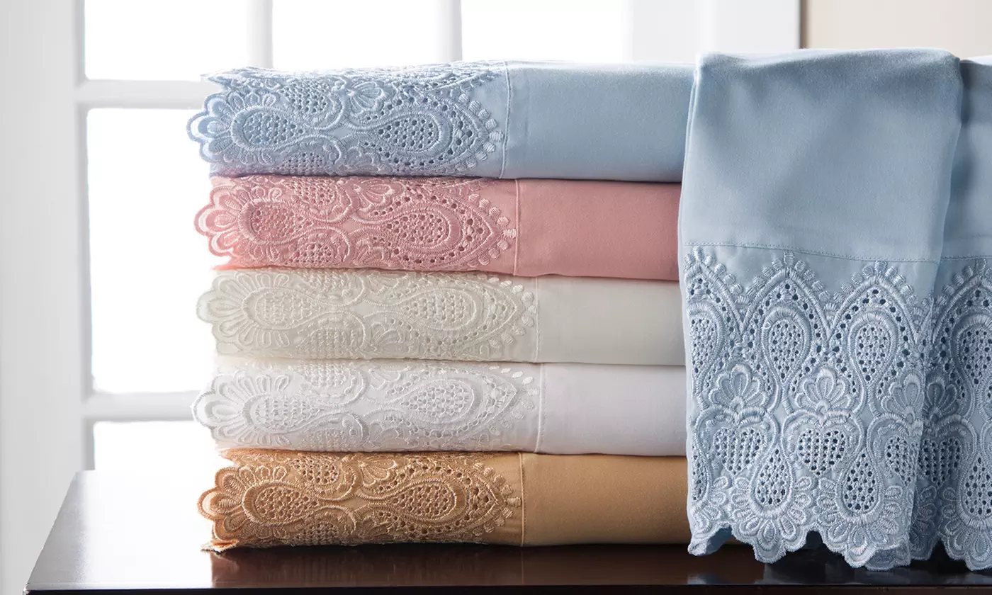 600TC Cotton-Rich Cotton Royale Sheets with Lace Trim - Primary Image