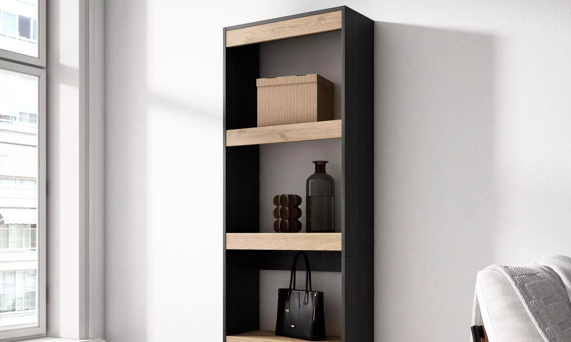 Elegante estantería de madera porosa; 60cm x 186cm x 25cm