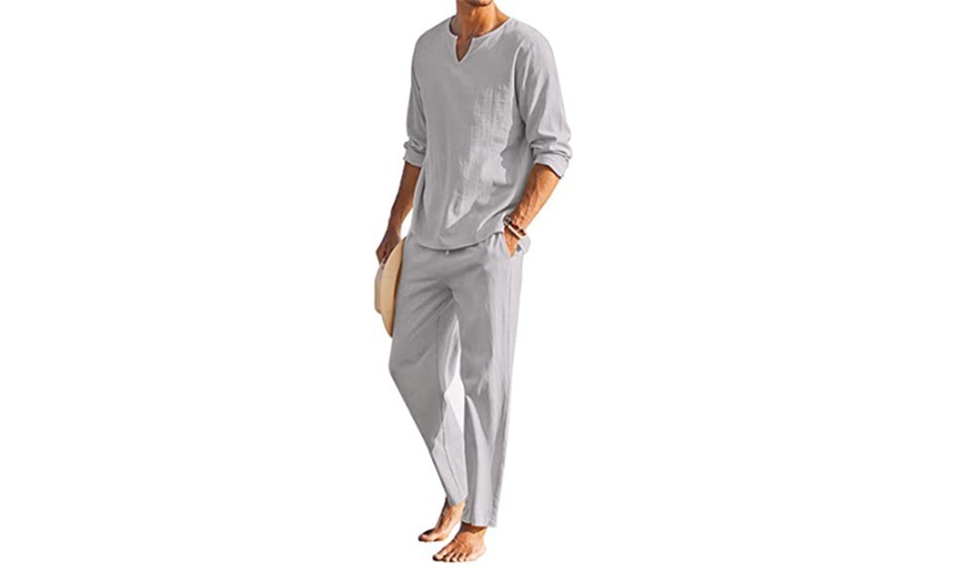 Image 4: Men's Two-Piece Long Sleeve Cotton Shirt and Casual Trousers