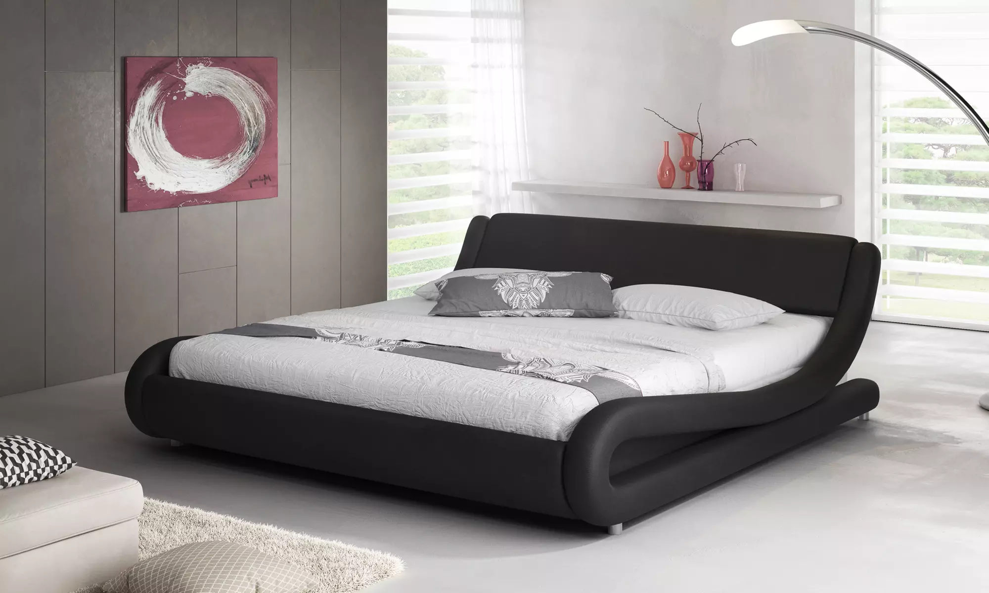 Piccione Bett in Lederoptik in Schwarz oder Weiß - Primary Image