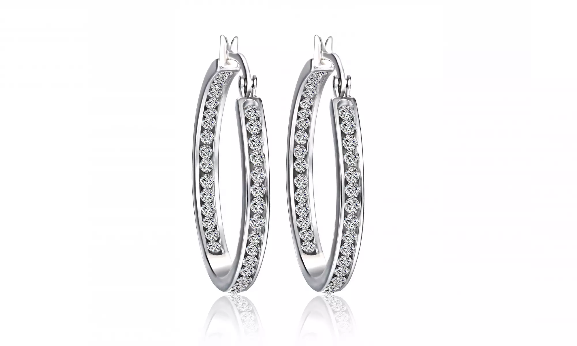Swarovski Elements Inside Out Hoop Earrings in 18K White Gold Plated Brass - Primary Image
