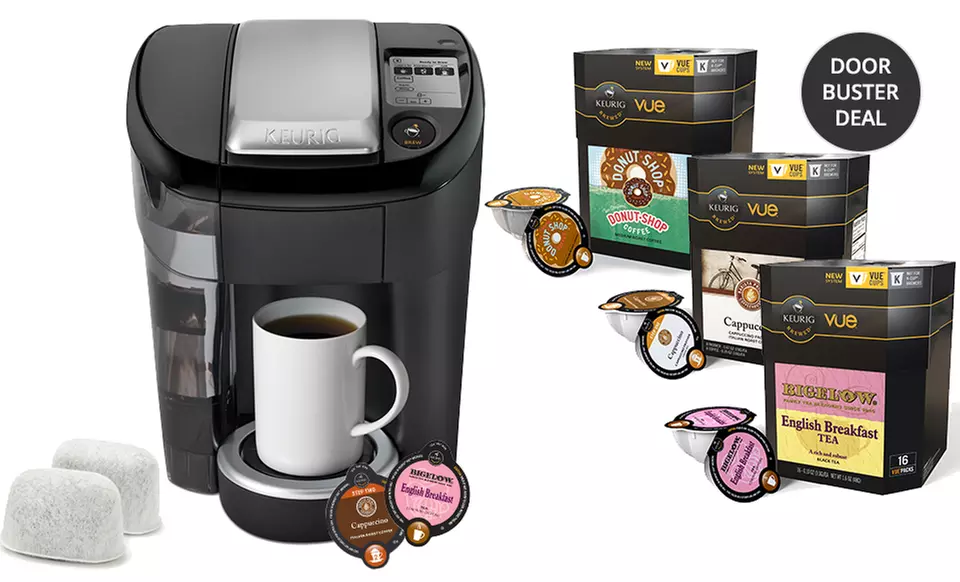 $99.99 (after $20 Mail-In Rebate) for a Keurig Vue V500 Bundle in Black or Red ($119.99 Before Rebate). Free Returns. - Primary Image