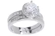 Cubic Zirconia Engagement Ring and Band Sets in 18K White Gold over Sterling Silver - Second Medium