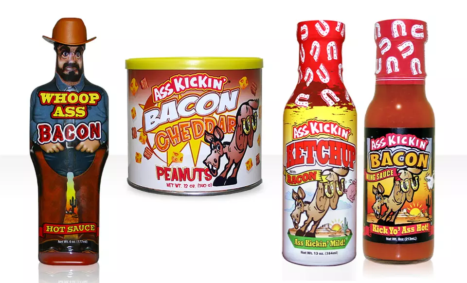 Ass Kickin' Bacon-Flavored Specialty Set with Hot Sauce, Wing Sauce, Spicy Ketchup, and Peanuts - Primary Image