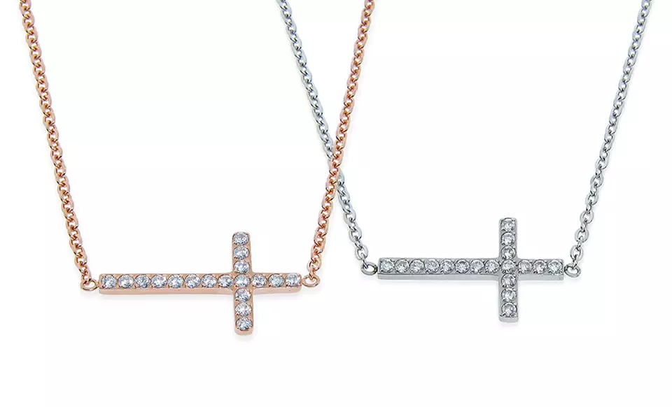 Sideways Cross Necklace with Pave Crystals - Primary Image
