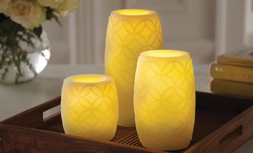 Order Home Collection 3-Piece Embossed Flameless Candle Set - Primary Image
