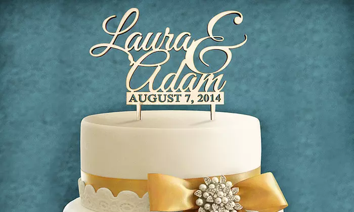 Natural or Painted Cake Topper Customized with Couple's Names and Date from aMonogram Art (50% Off) - Primary Image