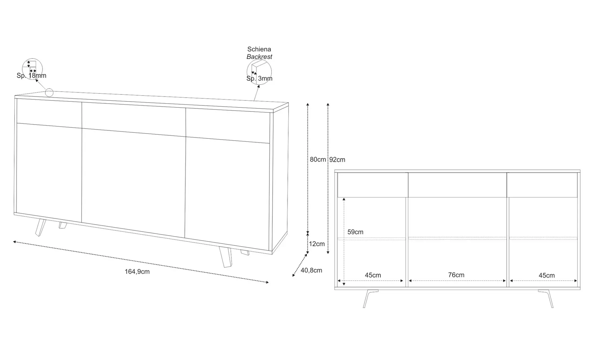 Madia di design, disponibile in 3 modelli e vari colori