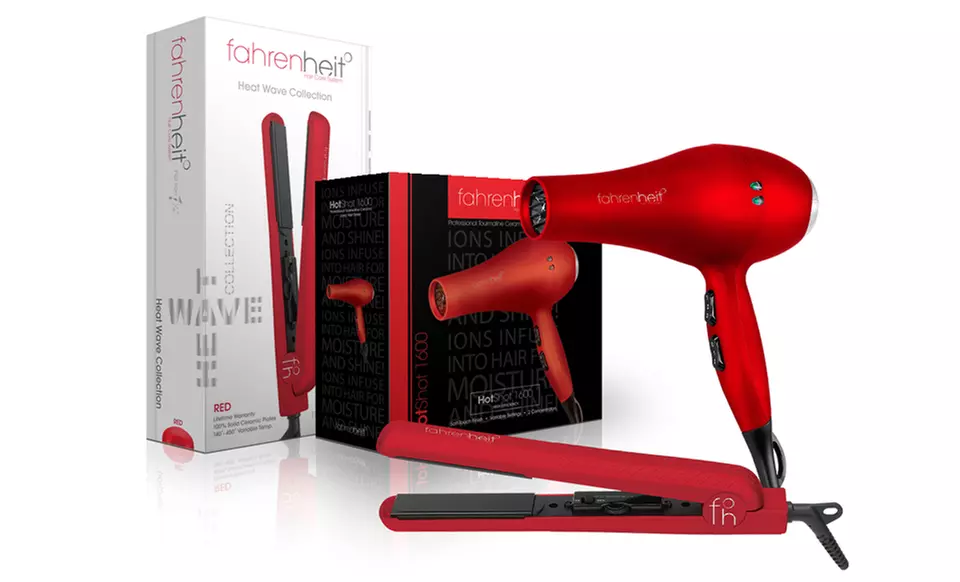 Red Fahrenheit Dryer and Flat Iron Bundle. Free Returns. - Primary Image