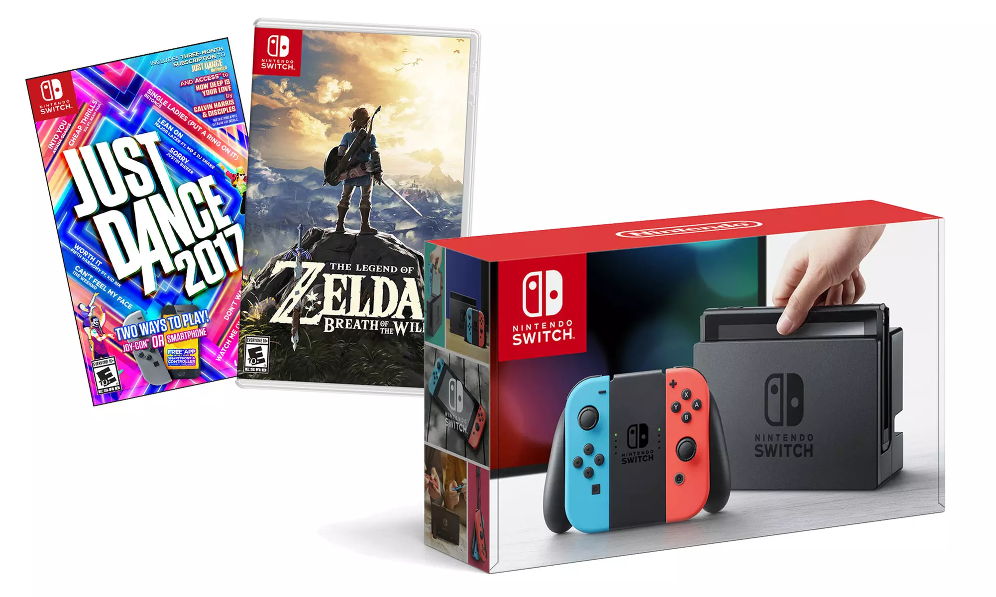 Nintendo Switch Game System (Blue/Red) with The Legend of Zelda & Just Dance 2017 - Primary Image