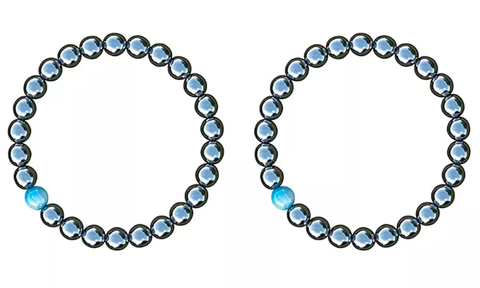 1x, 2x oder 3x Hämatit-Armband mit blauer Opal-Perle