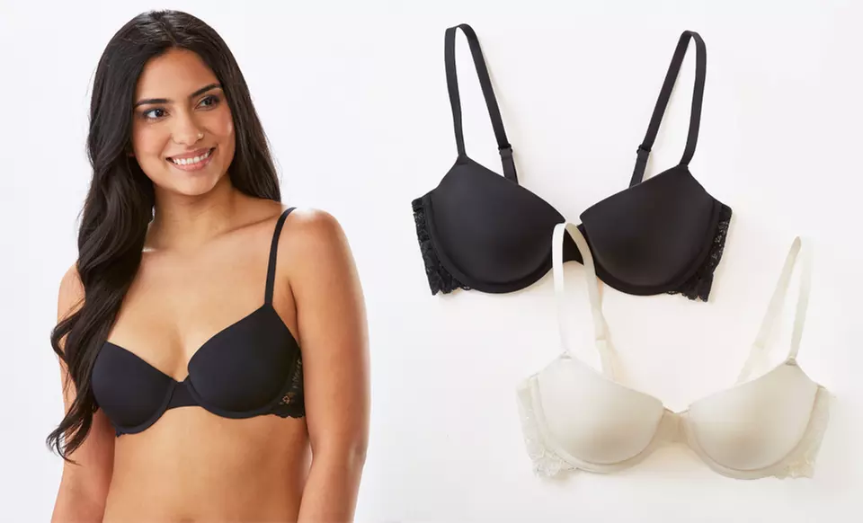 Sociology Women's Ginnie Microfiber and Lace T Shirt Bra (2-Pack) | Groupon Exclusive (Size 34B) - Primary Image
