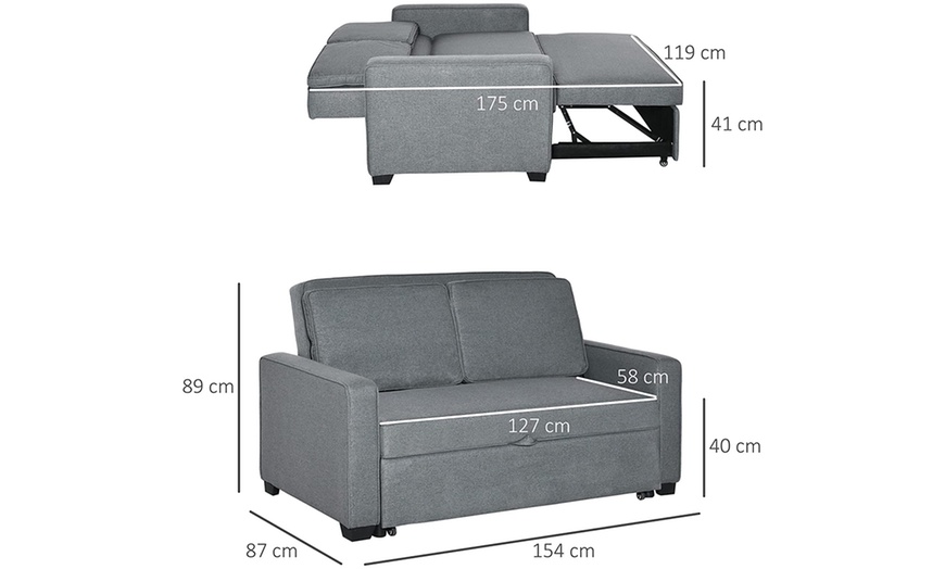 Image 9: HomCom Modern Two-Seater Sofa Bed