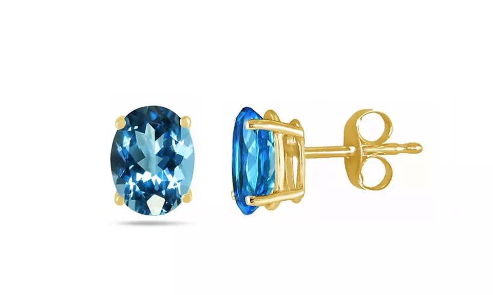 Genuine Blue Topaz Earrings in 14K Solid Gold (1- or 2-Pack) - Second Medium