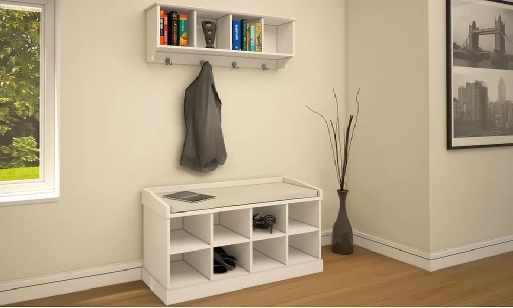 Kempton Hallway Storage Bench and Wall Storage Rack with Coat Hooks With Free Delivery (Up to 58% Off) - Primary Image