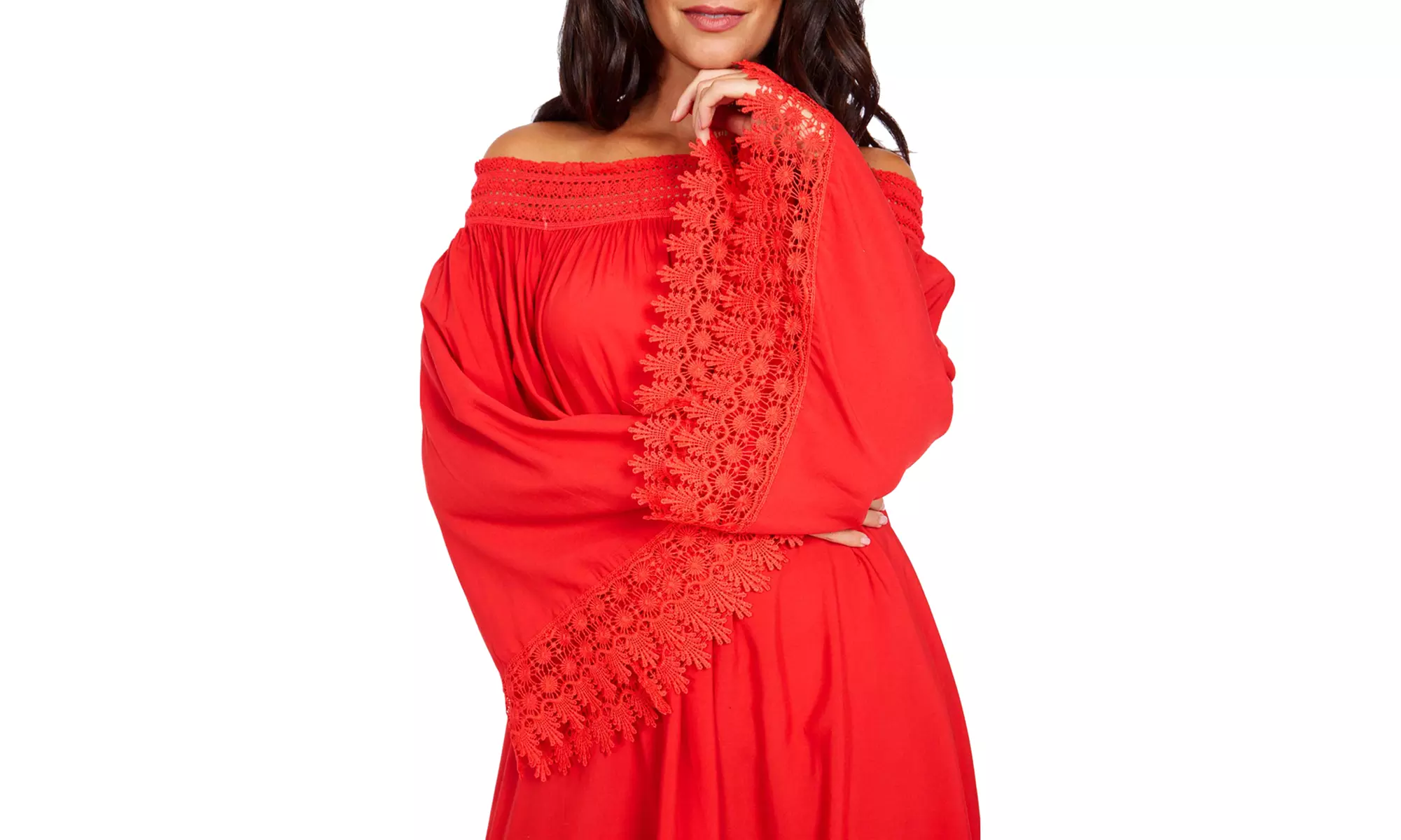 Robe légère col bardot avec liserés dentelle - Second Medium