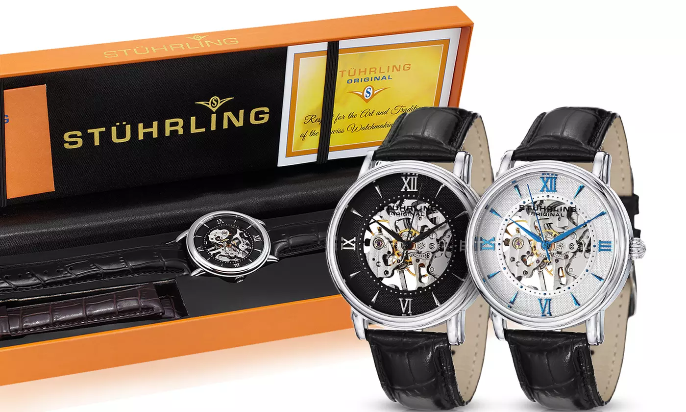 Stuhrling Original Men’s Skeletonized Mechanical Legacy Watch Set - Primary Image