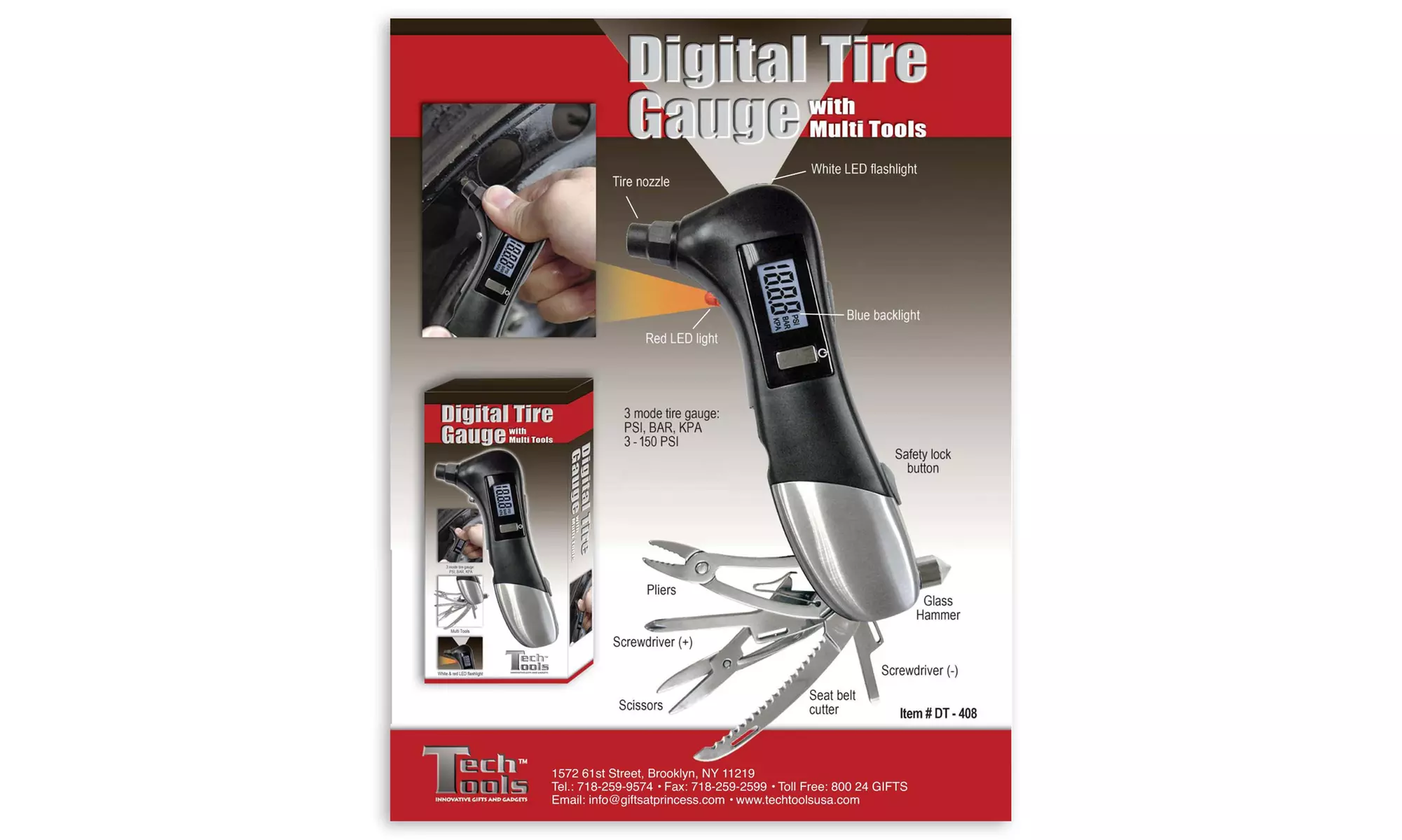 Digital Tire Gauge with Multi Tools - Primary Image