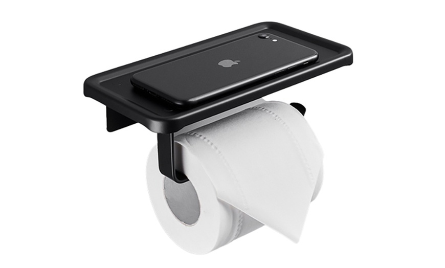 Image 1: Toilet Roll Holder with Phone Shelf