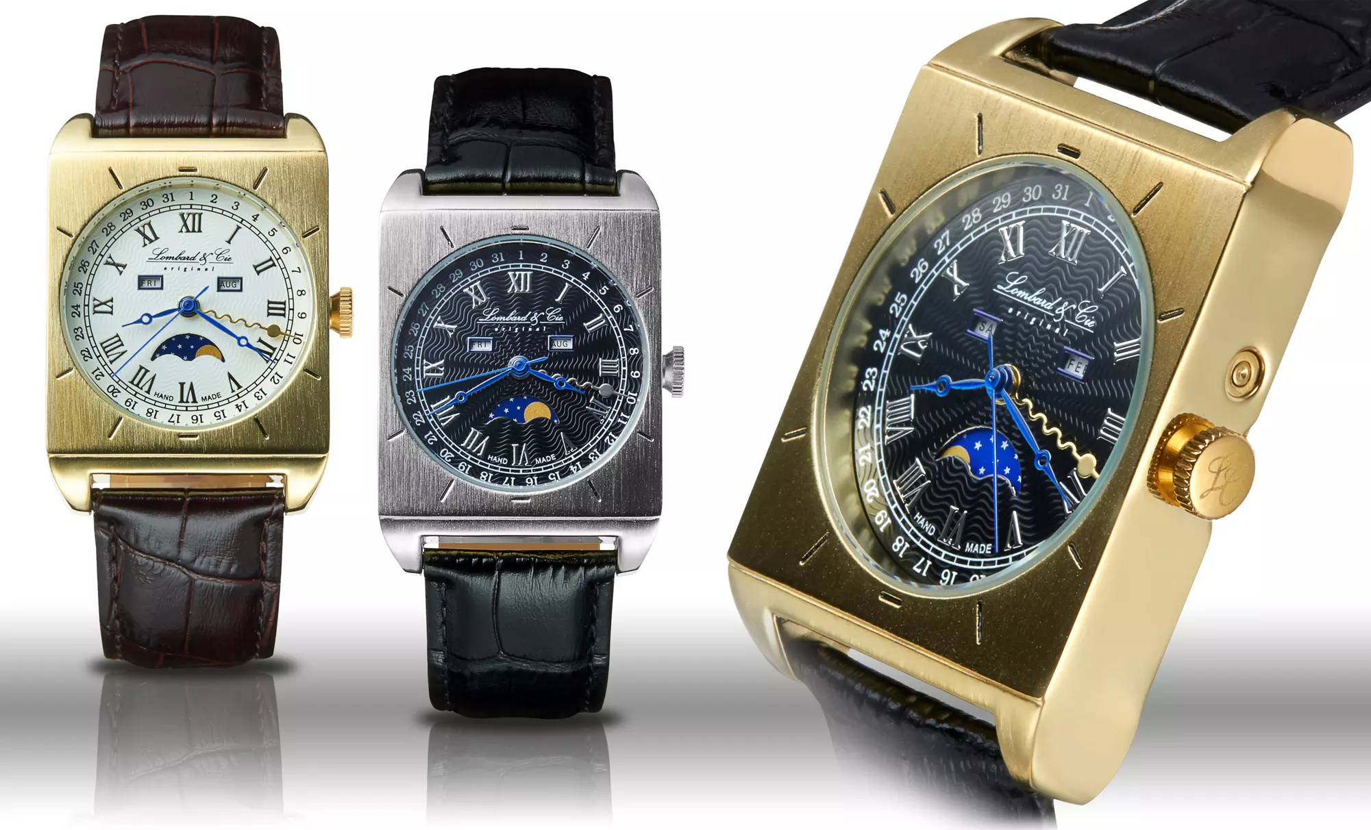 Lombard & Cie Men's Moon Phase Multifunction Watch with Leather Strap - Primary Image
